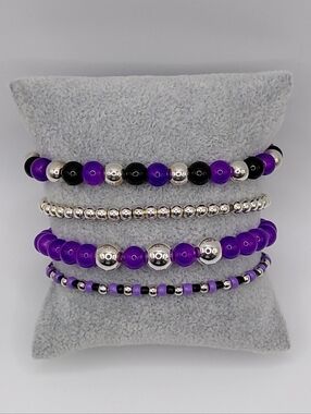 Purple and Silver Bracelet Set X 4.              Stackscable  - Women's Jewelry